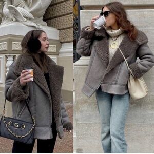 Zara Shearling Aviator Jacket